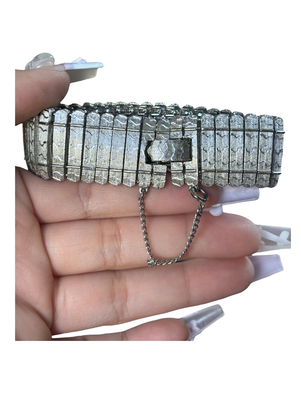 Vintage Coro Pegasus Wide Silver-Tone Textured Panel Bracelet